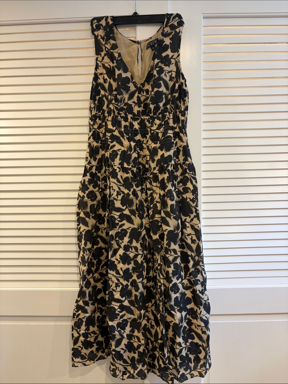 J. Crew Black and Cream Floral Midi Dress - Sleeveless V-Neck